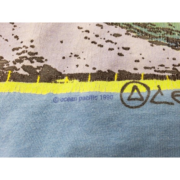 Ocean Pacific Adult Shirt Short Sleeve Back Front Graphics Single Stitch Blue L - Picture 11 of 14